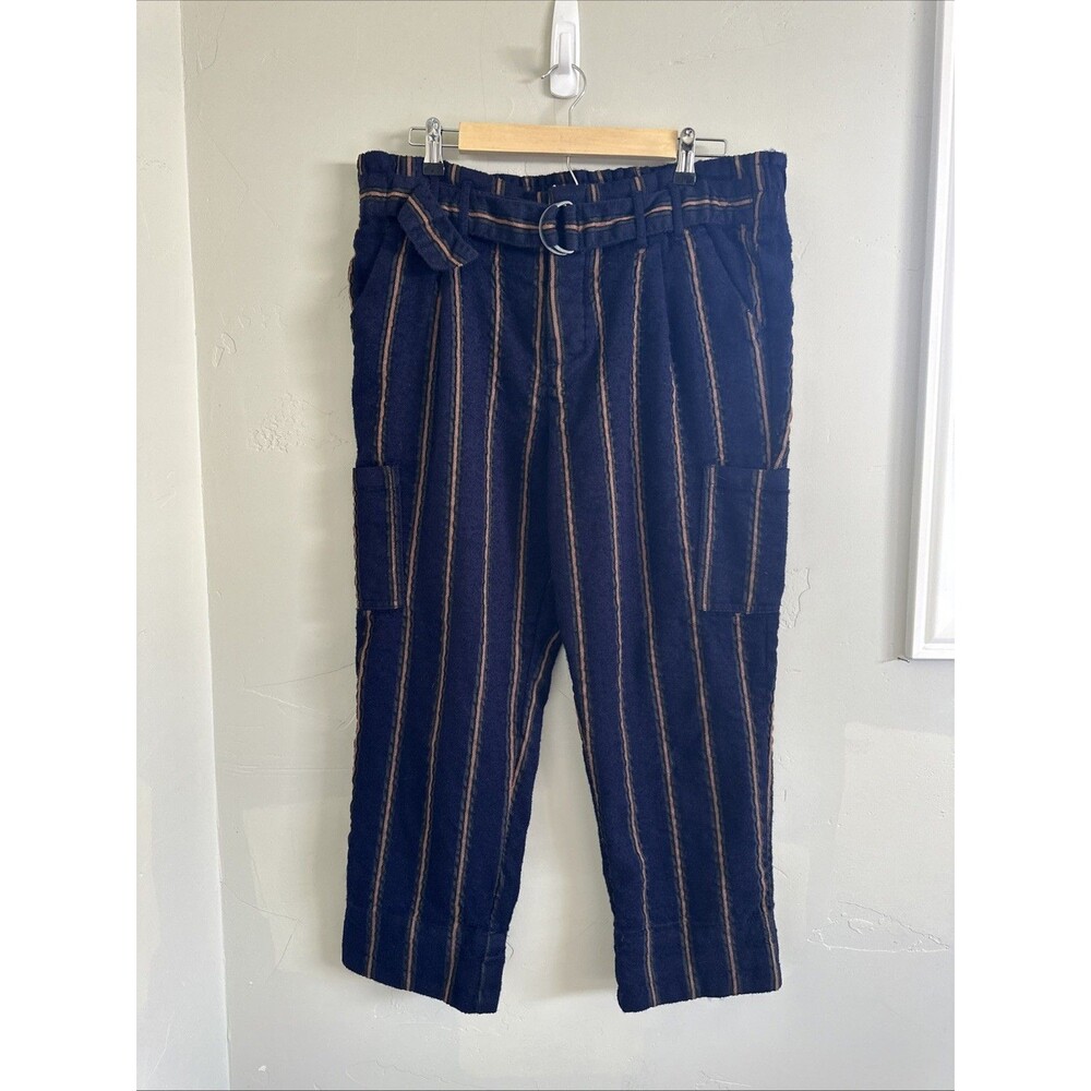 Free People Size 12 Women’s Brody Pant Wool Navy Striped Belt
